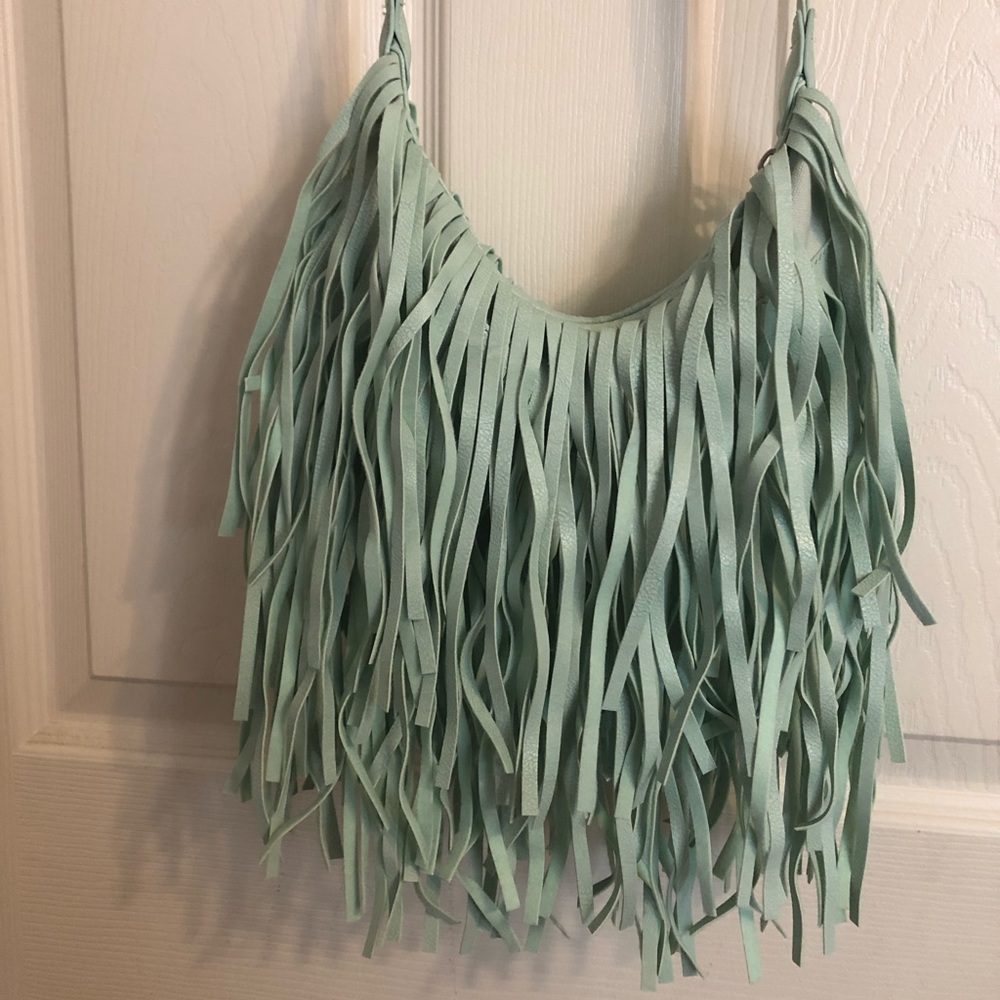 Teal Fringe Over The Shoulder Purse
